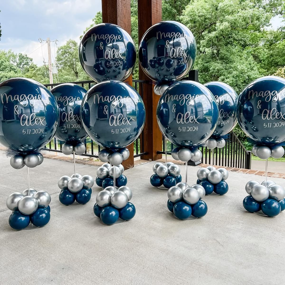 Blue and silver balloon centerpiece for table decor by Blue Luna Events balloon centerpieces event decor tucson